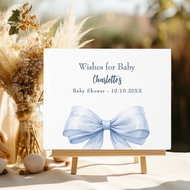 Blue bow white wishes boy Baby Shower Guest Book (Creator Uploaded)