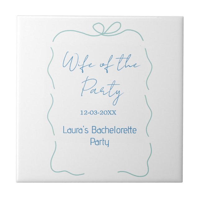 blue bow wife of the party name date spanish borde tile (Front)