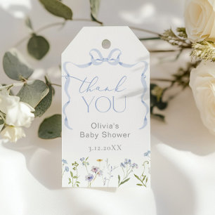 Blue Bow Wildflower Baby in bloom Thank you Gift Tags