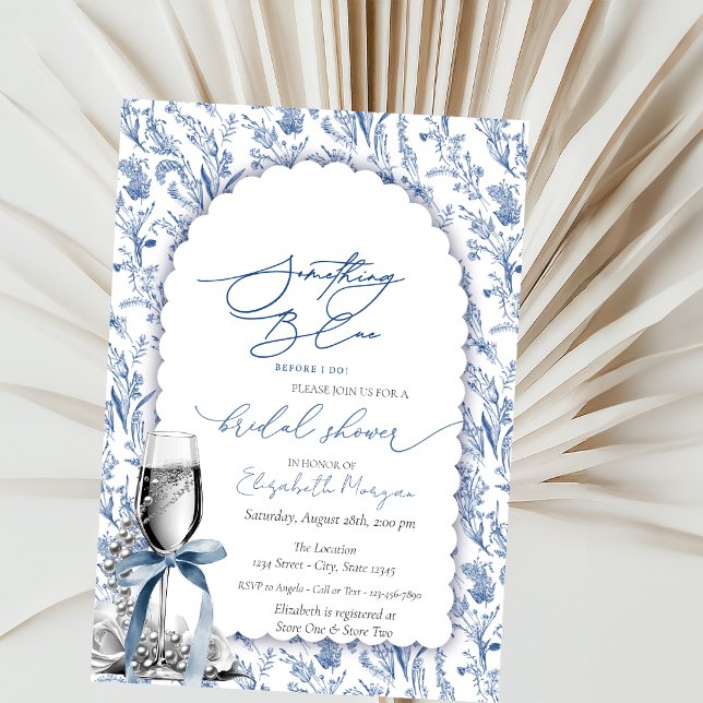 Blue Bow Wildflowers Pearls and Prosecco  Invitation (Creator Uploaded)