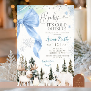 BLUE BOW Winter Arctic Animals Baby Shower Invitation