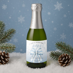 Blue Bow Winter Baby Pop It When She Pops Sparkling Wine Label