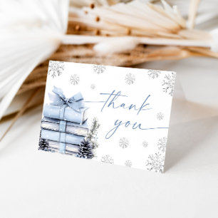Blue Bow Winter Baby Shower, A New Chapter Begins Thank You Card
