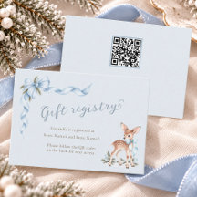 Blue Bow Winter Baby Shower Qr Code Gift Registry