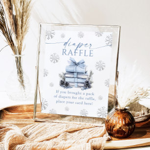 Blue Bow Winter Books Baby Shower Diaper Raffle Poster
