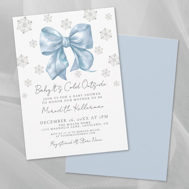 Blue Bow Winter Boy Baby Shower Invitation (Blue Bow Winter Boy Baby Shower Invitation)
