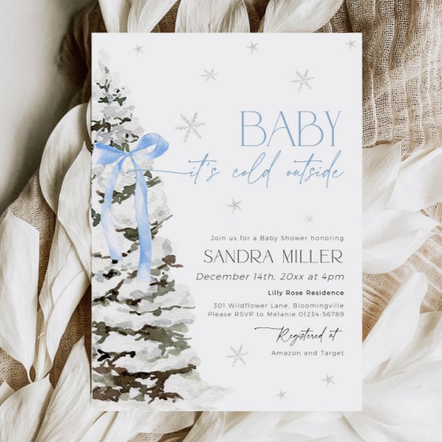 Blue Bow Winter Wonderland Boy Baby Shower Invitation (Creator Uploaded)