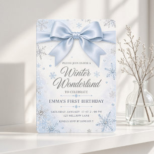 Blue Bow Winter Wonderland Invitation