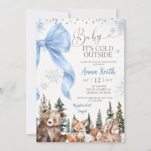 BLUE BOW Winter Woodland Baby Shower Invitation