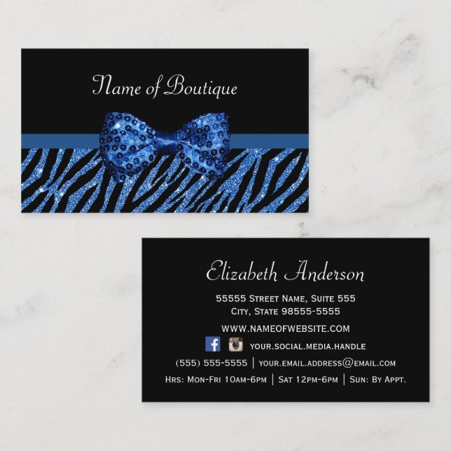 Blue Bow Zebra Boutique Business Card (Front/Back)