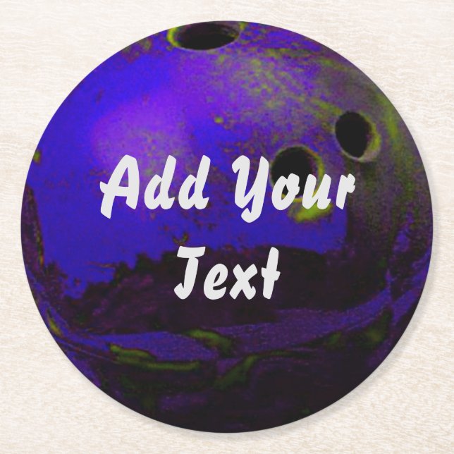 Blue Bowling Ball Customise Personalise Round Paper Coaster (Front)