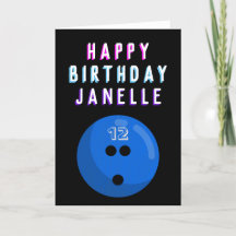 Blue Bowling Ball Kids Ages 6-16 Birthday Card