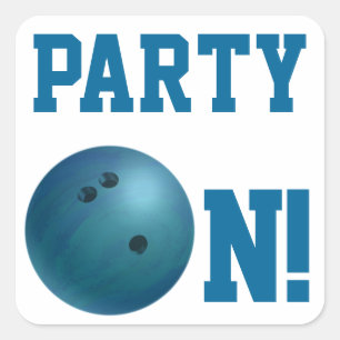 Blue Bowling Ball Party On Sticker