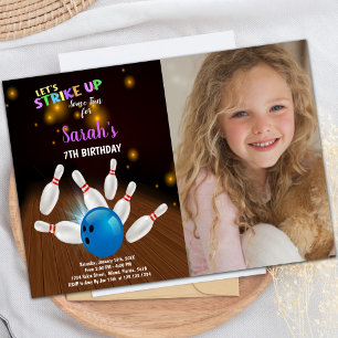 Blue Bowling Birthday Invitations with photo
