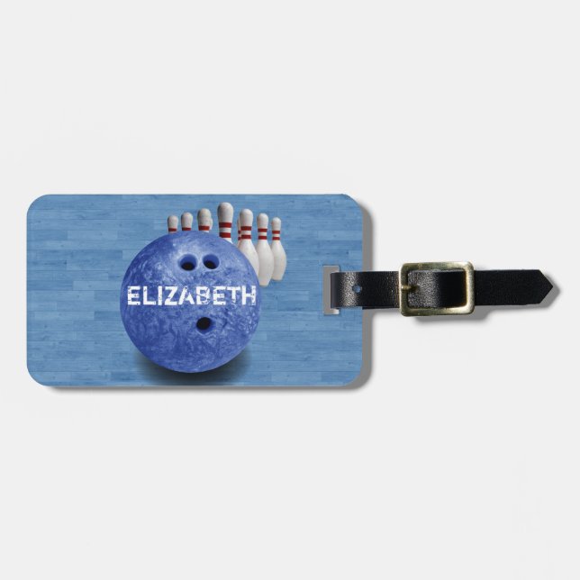 Blue Bowling Custom Ball Luggage Bag Tag (Front Horizontal)