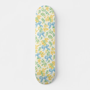 Blue Bows and Yellow Floral Cottagecore Pattern Skateboard