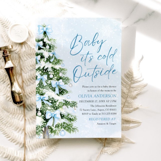 Blue Bows Baby It's Cold Outside Baby Shower Invitation (Creator Uploaded)