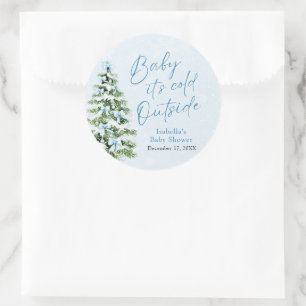 Blue Bows Boy Baby It's Cold Outside Baby Shower Classic Round Sticker