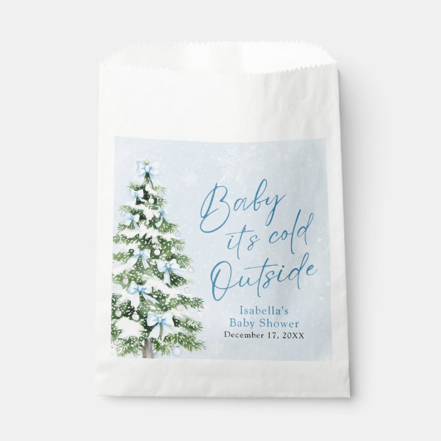Blue Bows Boy Baby It's Cold Outside Baby Shower Favour Bags (Front)