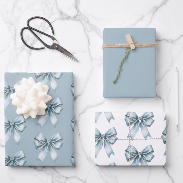Blue Bows Bridal Shower Wrapping Paper Sheet (Front)