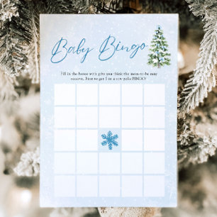 Blue Bows Christmas Baby Bingo Baby Shower Game Invitation