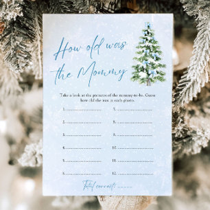Blue Bows Christmas Baby How Old Was Mummy Game Invitation