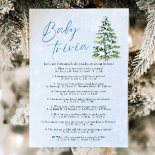 Blue Bows Christmas Baby Shower Baby Trivia Game Invitation