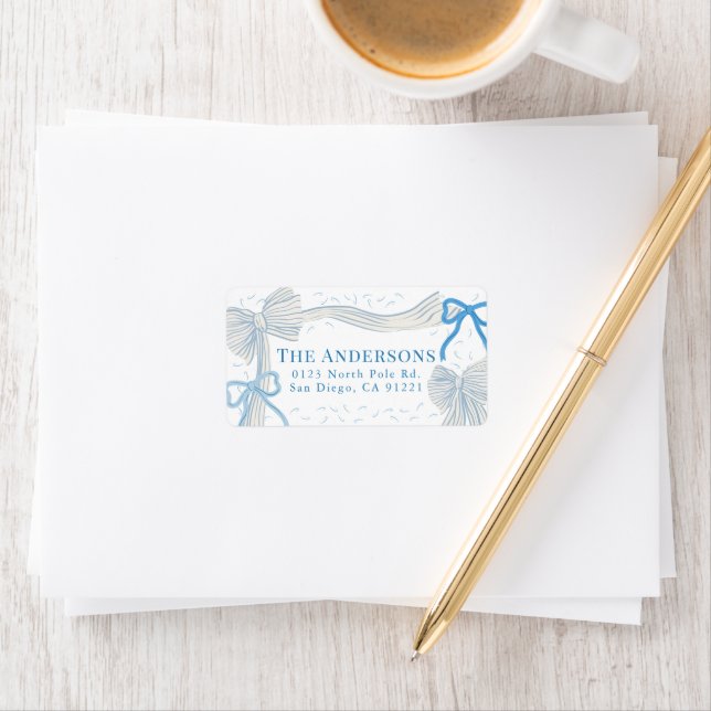 Blue Bows Christmas Holiday Return Address Label (Insitu)