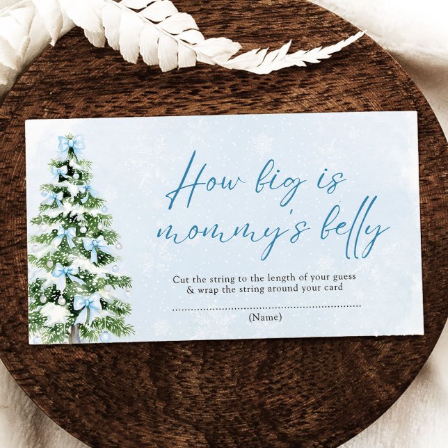 Blue Bows Christmas How Big is Mommy's Belly Game Enclosure Card (Blue Blue Bows Christmas How Big is Mommy's Belly Game)