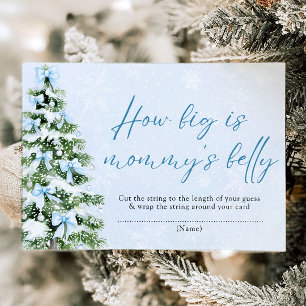 Blue Bows Christmas How Big is Mommy's Belly Game Invitation