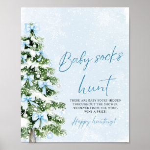 Blue Bows Christmas Tree Baby Socks Hunt Game Poster