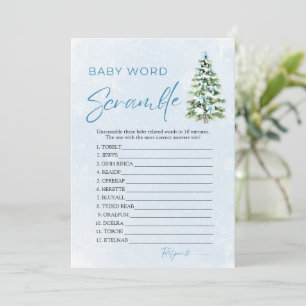 Blue Bows Christmas Tree Baby Word Scramble Game Invitation