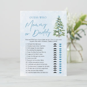 Blue Bows Christmas Tree Guess Who Mum or Dad Game Invitation