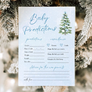 Blue Bows Christmas Tree Snow Baby Prediction Game Invitation