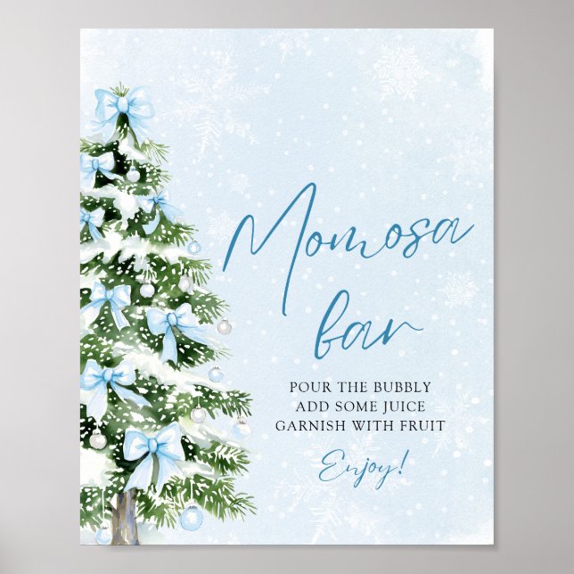 Blue Bows Christmas Tree Snowflake Momosa Bar Sign (Front)