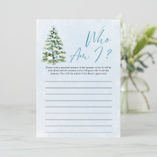 Blue Bows Christmas Tree Who Am I Baby Shower Game Invitation