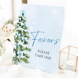 Blue Bows Christmas Tree Winter Baby Shower Favour Pedestal Sign