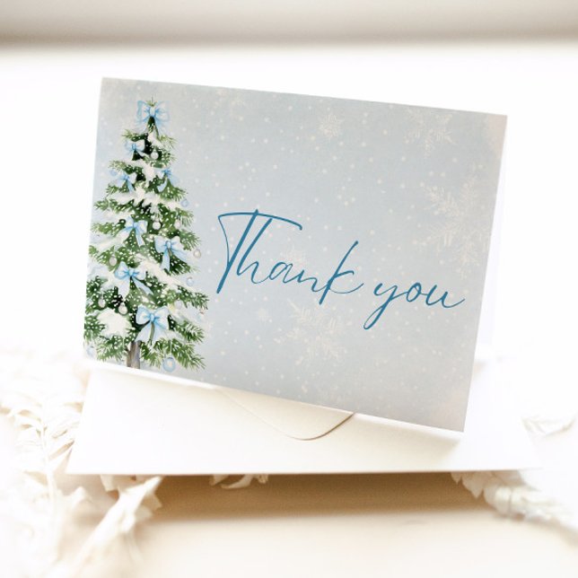 Blue Bows Christmas Tree Winter Thank you card (Blue Bows Christmas Tree Winter Thank you card)