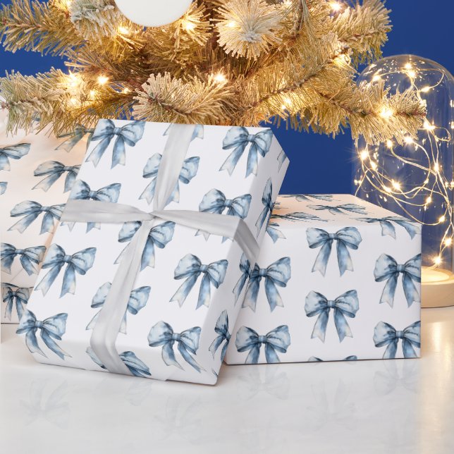 Blue Bows Christmas Wrapping Paper (Holidays)