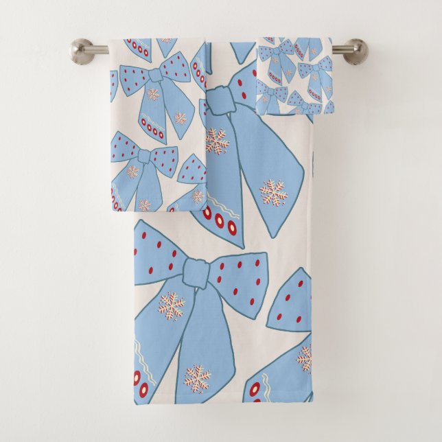 Blue Bows Coquette Bath Towel Set (Insitu)