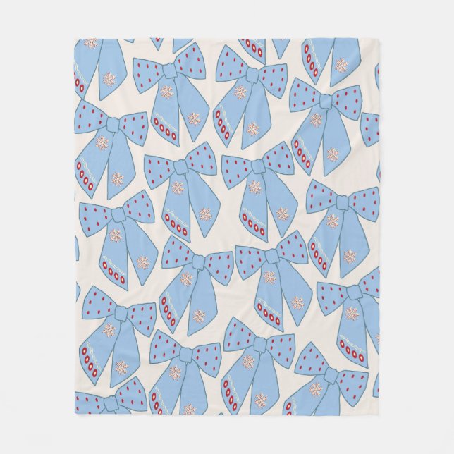 Blue Bows Coquette Fleece Blanket (Front)