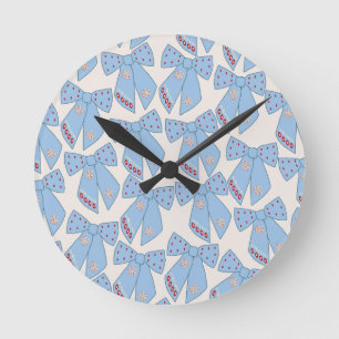 Blue Bows Coquette Round Clock