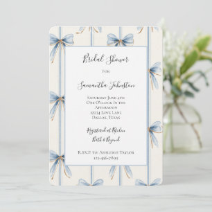 Blue Bows Cream Bridal Shower Invitation