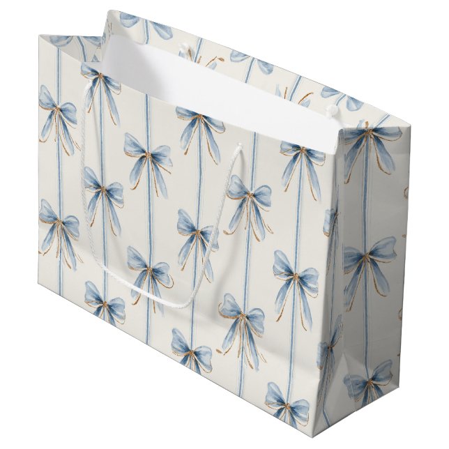 Blue Bows Cream Bridal Shower Large Gift Bag (Front Angled)