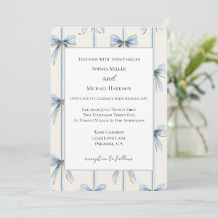 Blue Bows Cream Wedding Invitation