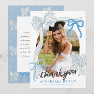 Blue Bows Photo Graduation Thank You Card