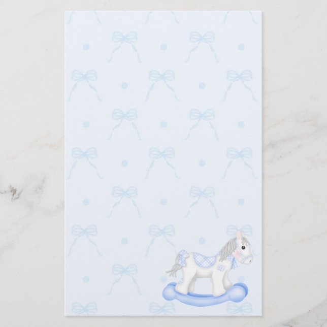 Blue Bows & Rocking Horse Stationery (Front)