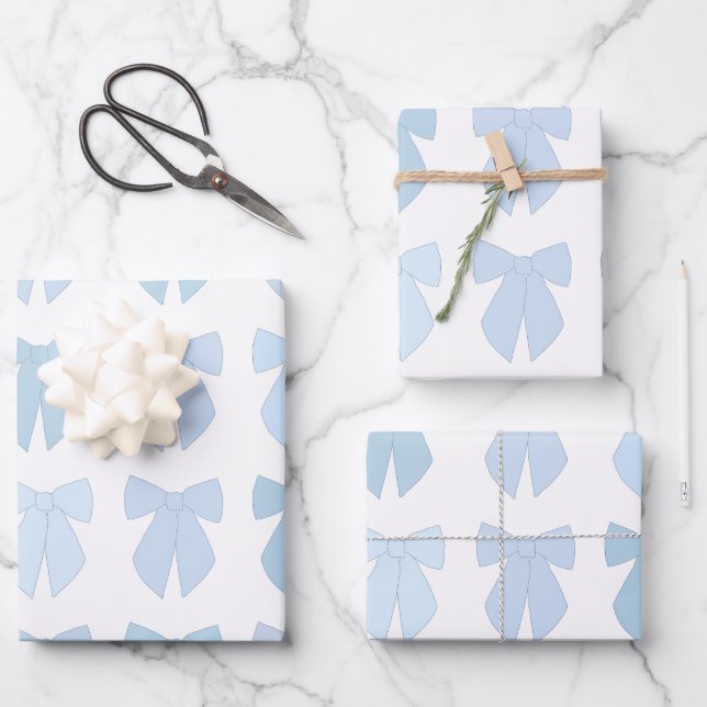 Blue Bows Wrapping Paper Sheet (Front)