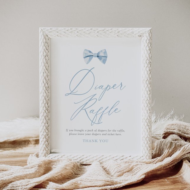 Blue Bowtie Boy Baby Shower Diaper Raffle Sign (Creator Uploaded)