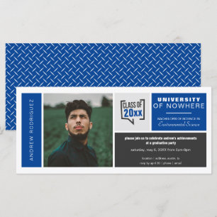 Blue Boxes & Photo Wide Graduation Invitation